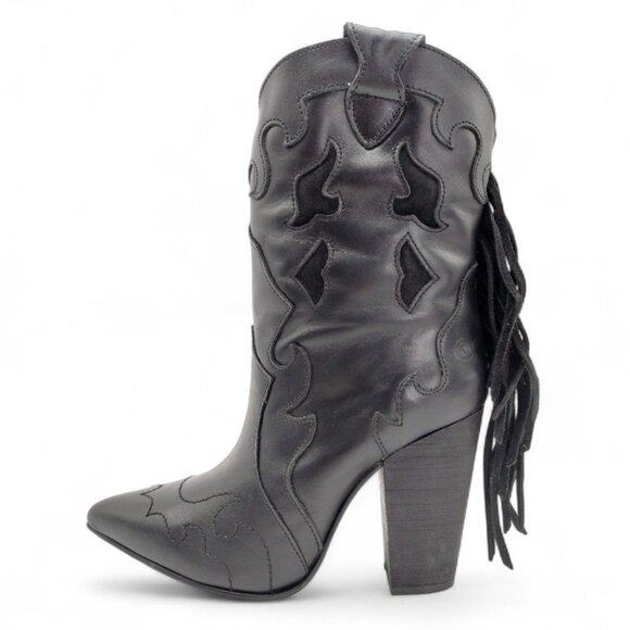 Dingo Women's Size 7 M Black Lady's Night Fringe Leather Western Ankle Booties - Picture 6 of 13